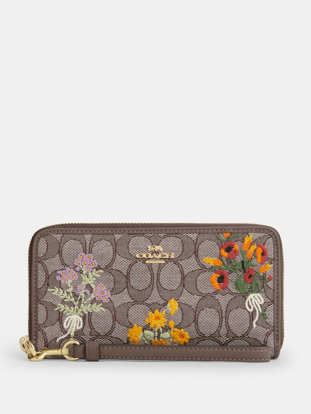 Coach Outlet Long Zip Around Wallet In Signature Jacquard With Floral Embroidery